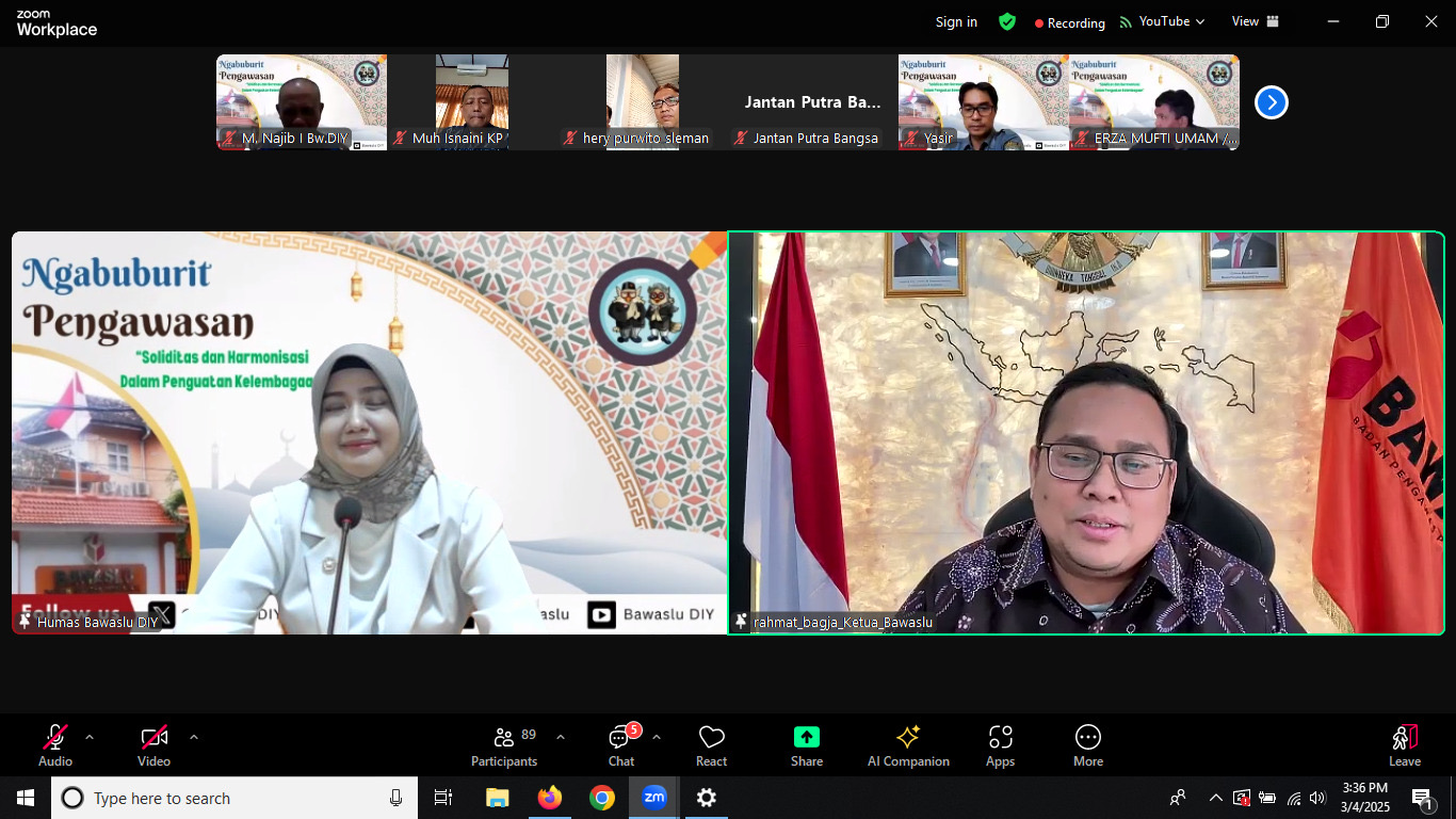 Ketua Bawaslu Rahmat Bagja saat menjadi narasumber dalam giat Ngabuburit Pengawasan yang digelar Bawaslu DIY pada Selasa (4/3/2025) secara daring.