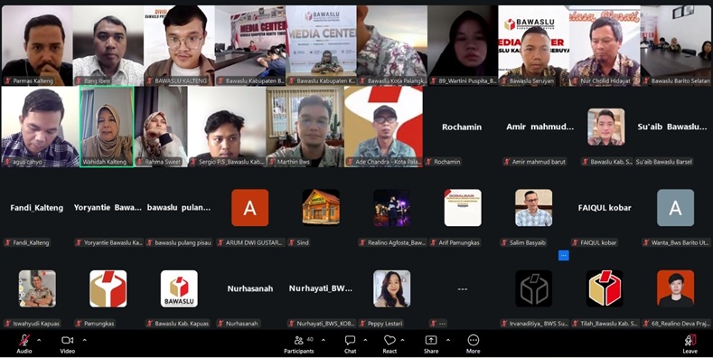 Tangkapan layar secara daring, Anggota Bawaslu Kalteng Siti Wahidah memimpin Rapat Konsolidasi Pelaporan Uji Petik, secara daring, Kamis (24/9/2026).